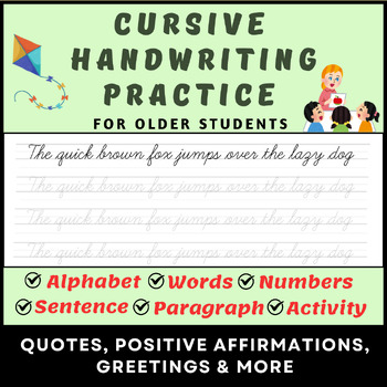 Preview of Cursive Handwriting Practice Writing Sentences, Positive Affirmations, Alphabet