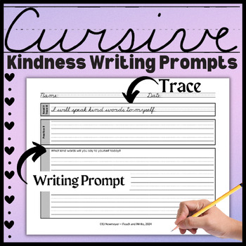 Preview of Cursive Handwriting Practice with 20 Kindness Statements & Writing Prompts