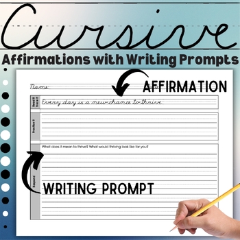 Preview of Cursive Handwriting Practice with Affirmations & Writing Prompts