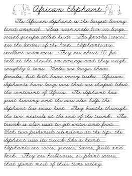 Cursive Handwriting ~ Themed Practice Pages ~ ZOO Animals ~ 8 Pages!