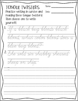Cursive Handwriting: Tongue Twister Freebie by Miss T Teaches 3 | TpT