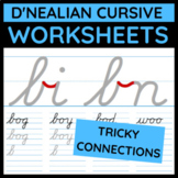 Cursive Handwriting Worksheets - Tricky Connections - D'Ne