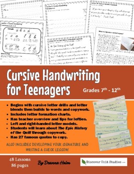 Preview of Cursive Handwriting for Teenagers