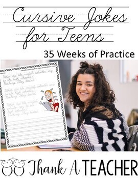 Preview of Cursive Jokes for Teens 35 Weeks of Practice for Google