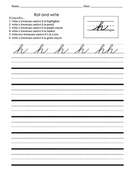 Cursive Letter 'h' Roll and Write by Kelly Treharne | TpT