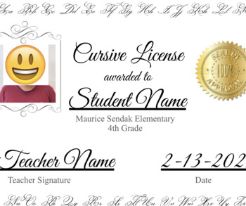 Preview of Cursive License Certificate Award