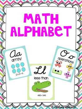 Preview of Cursive Math Alphabet- Teal/Lime | ABC Math | Focus Wall
