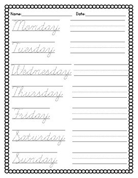 Cursive Practice: Days of the Week & Months by Finn's Friends | TPT