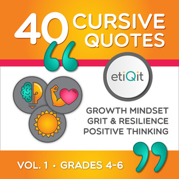 Preview of Cursive Practice: Growth Mindset, Resilience, and Positive Thinking Quotes