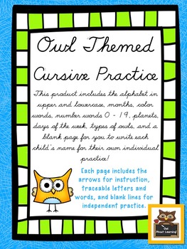 Preview of Cursive Practice Pages and/or Book with an Owl Theme!