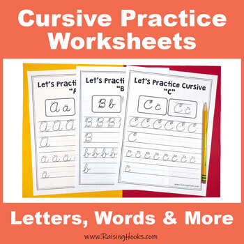 Cursive Practice Worksheets - Letters, Words, A-Z, Tracing, Writing