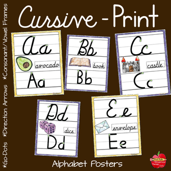 Preview of Cursive-Print Alphabet Wall Cards - Watercolor Theme - ABC Posters