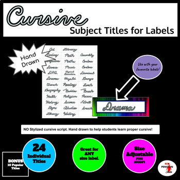 Preview of Cursive Subject Titles for Labels - PNG