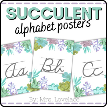 Preview of Cursive Succulent Alphabet Posters for Classroom Decor