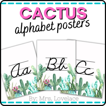 Preview of Cursive Succulent Cactus Alphabet Posters for Classroom Decor