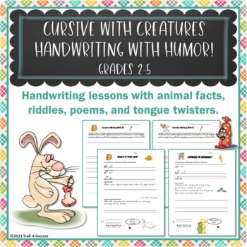 Preview of Cursive Handwriting Worksheets Penmanship Practice Fun Animal Riddles