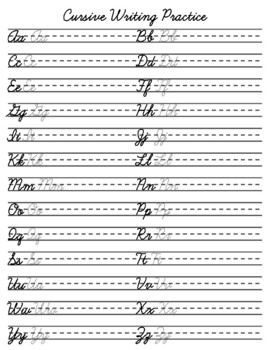cursive handwriting practice by letter teaching resources tpt