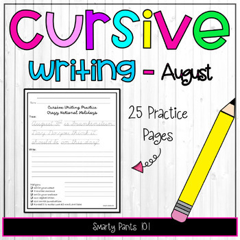 Preview of Cursive Writing Practice Sentences - August - Back to school Handwriting