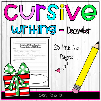 Preview of Cursive Writing Practice Sentences - December - Jokes, Fun Facts Handwriting
