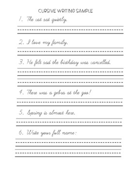 Cursive Writing Sample by Shyanne Demulling | TPT