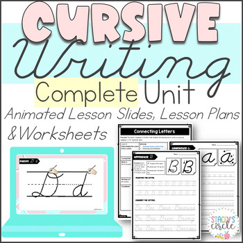 Preview of Cursive Writing Unit Digital Slides Lessons and Worksheets