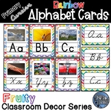 Cursive and Primary Print Rainbow Alphabet Cards - Fruity 
