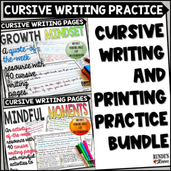 Preview of Cursive Writing and Printing Practice Worksheet Bundle