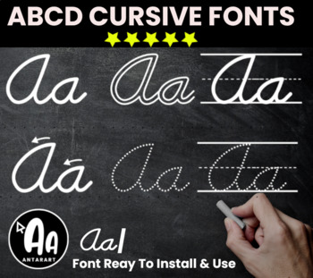 Preview of Cursive handwriting fonts bundle dotted/arrows/lined/ for tracing Alphabet ABC