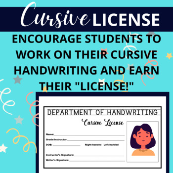 Preview of Cursive handwriting license | Reward Zaner Bloser D'Nealian |