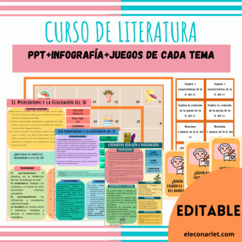 Preview of Curso de literatura: PPT+INFOGRAFÍA+JUEGOS DE TODOS LOS TEMAS