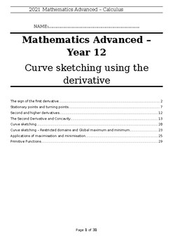 Preview of Curve Sketching w. Derivatives Revision Book - Year 12 HSC Mathematics Advanced