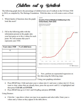 Preview of Curve of Best Fit Algebra 2 Real Life Worksheets