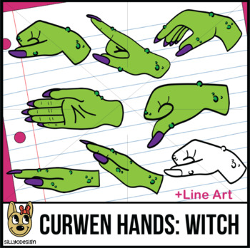 Preview of Curwen Witch Hand Sign Clip Art with Line Art