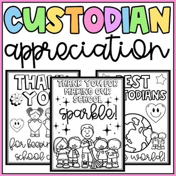Preview of Custodian Appreciation Thank You Coloring Pages & Writing- School Janitors