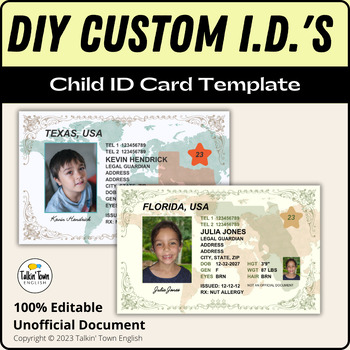 Preview of DIY Child ID Cards Canva Template Identification Cards for Field Trips & Safety