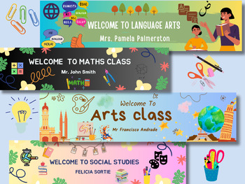 Preview of Custom Classroom Decor Bundle: Welcome Signs for Art, Science, and School