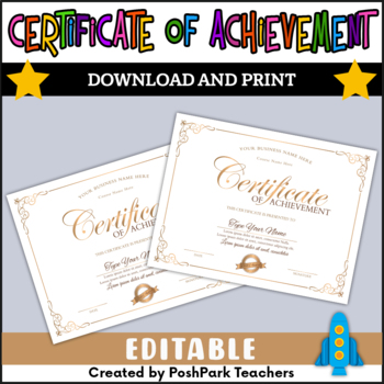 Preview of Personalizable Certificate of Achievement Template With Gold Border