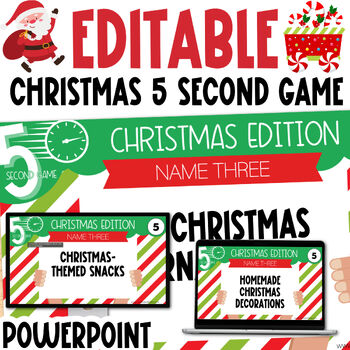 Preview of Custom Editable 100 Christmas 5 Second Game PPT Powerpoint Game Ice Breaker