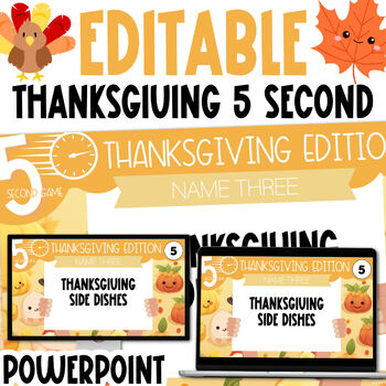 Preview of Custom Editable 100 Thanksgiving 5 Second Game PPT Powerpoint Game Ice Breaker