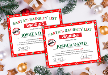 Christmas Naughty List Warning Red Personalized Certificate Award Print