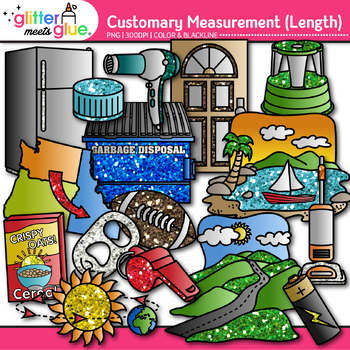 Preview of Customary Length Clipart: Math Measurement Clip Art Commercial Use PNG B&W
