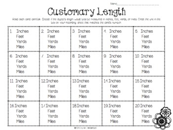 Customary Length Scoot or Task Cards (Inches, Feet, Yards, Miles)