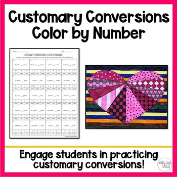 Preview of Customary Measurement Conversions Valentine’s Day Color by Number