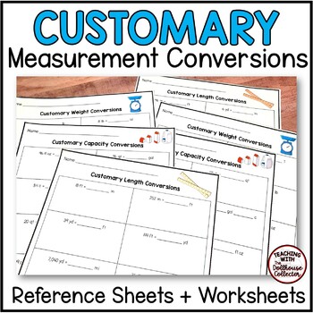 Preview of Customary Conversions Worksheets and Reference Sheets 5th Grade Measurement Unit