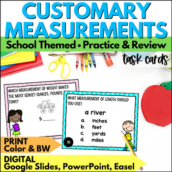 Preview of Customary Measurement Task Cards- Measurement Practice & Review Math Activity