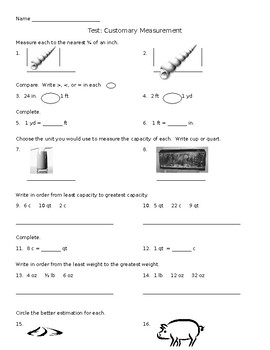 Preview of Customary Measurement Test