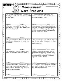 Customary Measurement Word Problems MD.2.5 by Miss Zees Activities