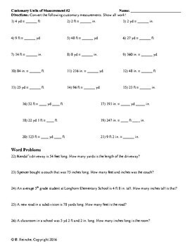 Customary Measurement Worksheets by Reincke s Education Store TPT