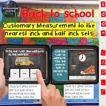 Preview of Customary Measurement to Nearest Inch & Half Inch Back to School Boom Card Decks