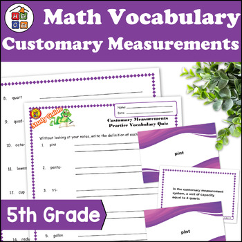 Preview of Customary Measurements | 5th Grade Math Vocabulary Study Guide Materials